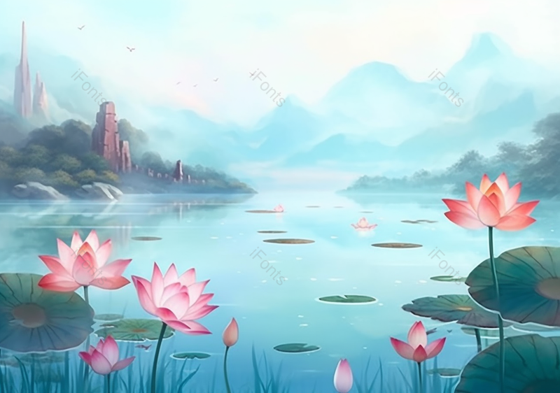 立夏国风意境插画夏季山水荷花图,插画/手绘图,插画/手绘图库,插画/手绘图下载,插画/手绘